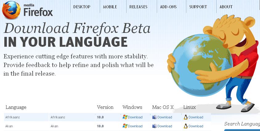 Firefox beta 10