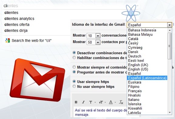 Gmail autocompletado Español Latino